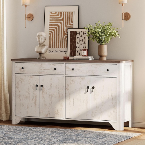 WAMPAT Sideboard Buffet Cabinet with Storage - 59" Large Farmhouse Buffet Cabinet with 2 Drawers and 4 Doors,Coffee Bar Kitchen Cabinet Buffet Table