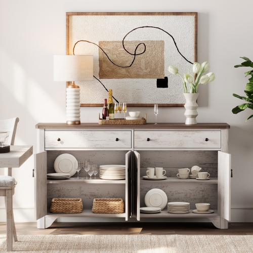 WAMPAT Sideboard Buffet Cabinet with Storage - 59" Large Farmhouse Buffet Cabinet with 2 Drawers and 4 Doors,Coffee Bar Kitchen Cabinet Buffet Table