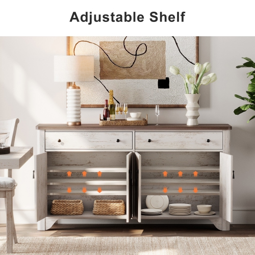 WAMPAT Sideboard Buffet Cabinet with Storage - 59" Large Farmhouse Buffet Cabinet with 2 Drawers and 4 Doors,Coffee Bar Kitchen Cabinet Buffet Table