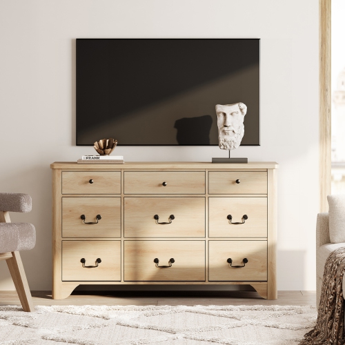 WAMPAT 9 Drawers Dresser for Bedroom,Farmhouse Dresser Chest of Drawers,Modern TV Stand Wood Dresser with Large Storage Dressers Organizer for