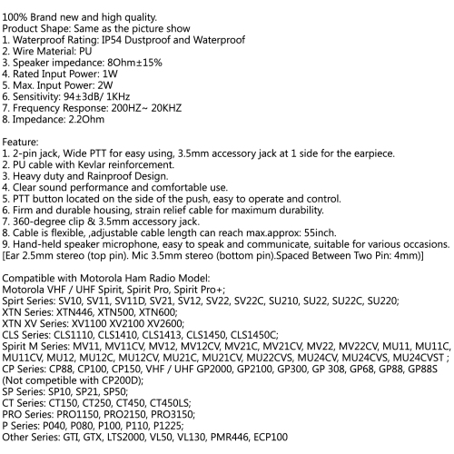 1x Shoulder Speaker Mic FOR Motorola Radio 2 PIN GP68 CP150 GP88 CP200 PMMN4029A