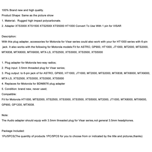 1x Audio Earpiece Adapter For Radio HT1000 XTS3000 XTS1500 XTS2500