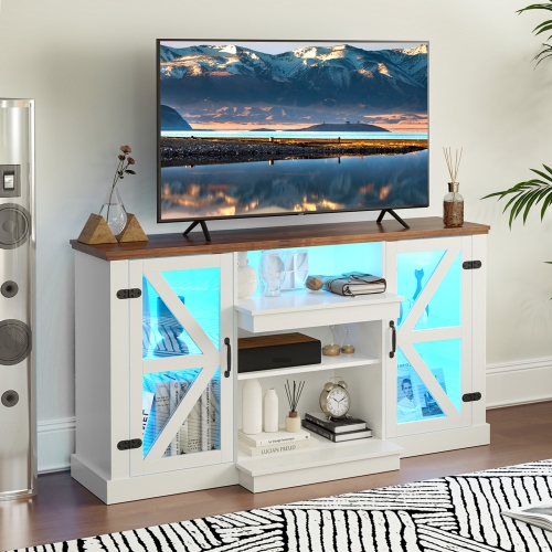 Gymax 59'' Media Console Table w/3-Level Shelves LED Lights 22 Dynamic Modes 20 Modes