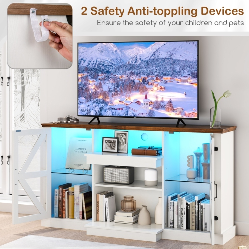 Gymax 59'' Media Console Table w/3-Level Shelves LED Lights 22 Dynamic Modes 20 Modes