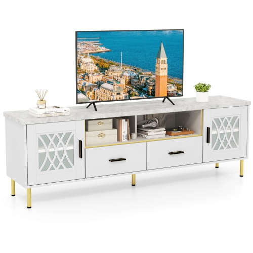 Gymax Modern Faux Marble Entertainment Center 71-Inch TV Stand for 80'' TVs White