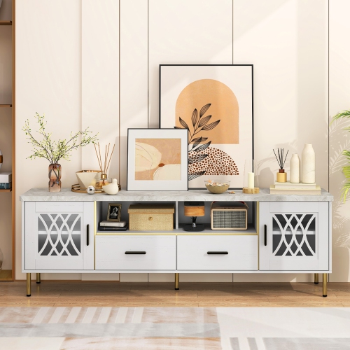 Gymax Modern Faux Marble Entertainment Center 71-Inch TV Stand for 80'' TVs White