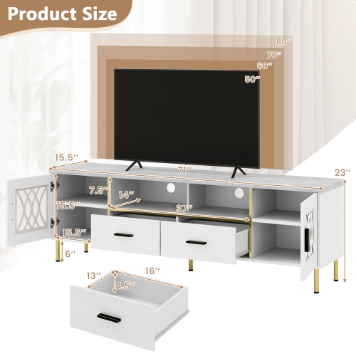 Gymax Modern Faux Marble Entertainment Center 71-Inch TV Stand for 80'' TVs White