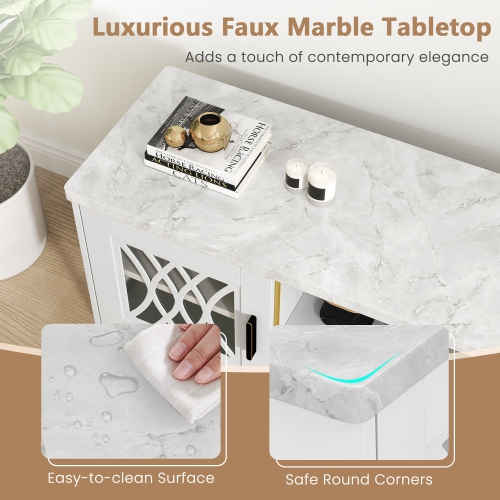 Gymax Modern Faux Marble Entertainment Center 71-Inch TV Stand for 80'' TVs White