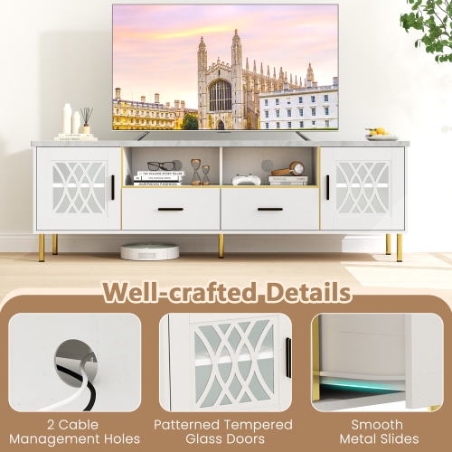Gymax Modern Faux Marble Entertainment Center 71-Inch TV Stand for 80'' TVs White