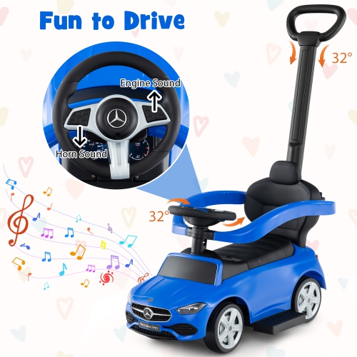 Gymax 3-in-1 Toddler Push Car w/Adjustable Canopy Under Seat Storage Realistic Sounds