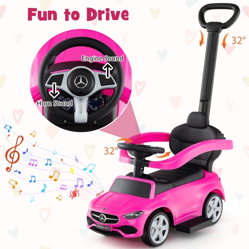 Gymax 3-in-1 Toddler Push Car w/Adjustable Canopy Under Seat Storage Realistic Sounds