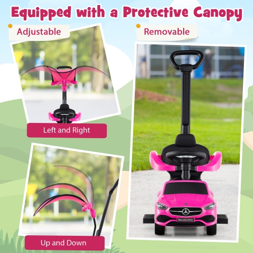 Gymax 3-in-1 Toddler Push Car w/Adjustable Canopy Under Seat Storage Realistic Sounds
