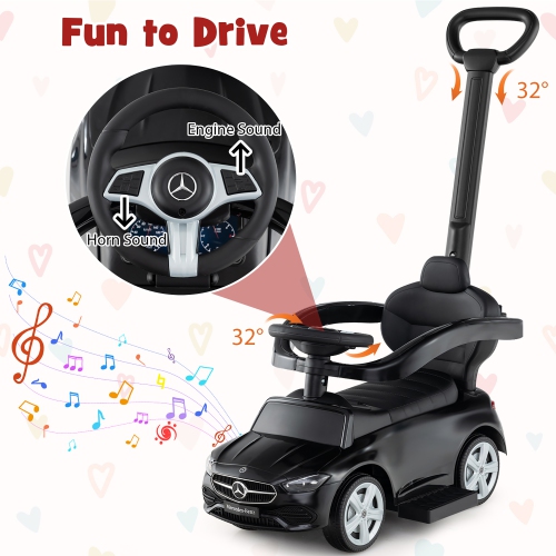 Gymax 3-in-1 Toddler Push Car w/Adjustable Canopy Under Seat Storage Realistic Sounds