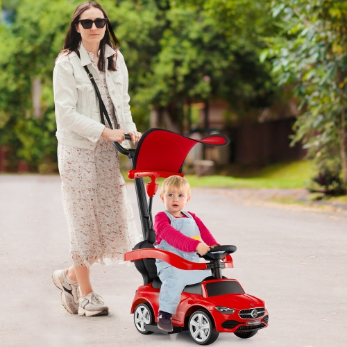 Gymax 3-in-1 Toddler Push Car w/Adjustable Canopy Under Seat Storage Realistic Sounds
