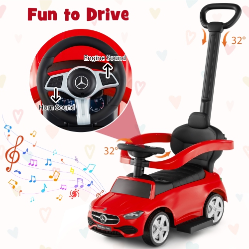 Gymax 3-in-1 Toddler Push Car w/Adjustable Canopy Under Seat Storage Realistic Sounds