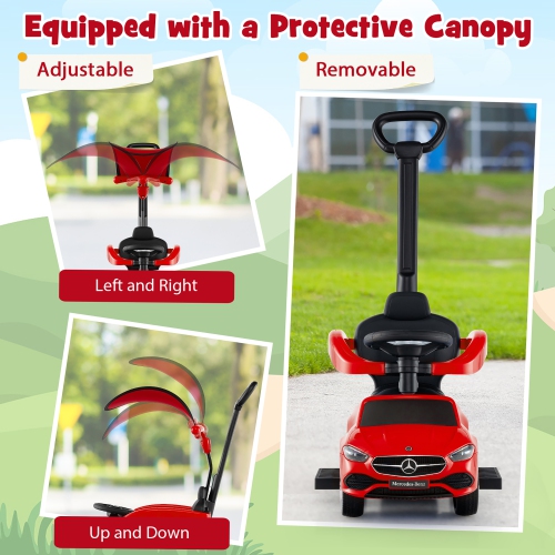 Gymax 3-in-1 Toddler Push Car w/Adjustable Canopy Under Seat Storage Realistic Sounds