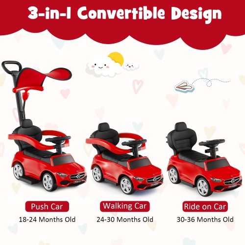 Gymax 3-in-1 Toddler Push Car w/Adjustable Canopy Under Seat Storage Realistic Sounds