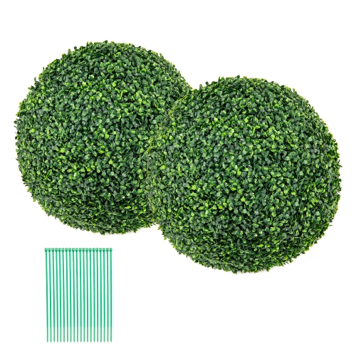 Gymax 2 PCS 20'' Artificial Boxwood Topiary Balls Sun-protective Round Greenery Bushes