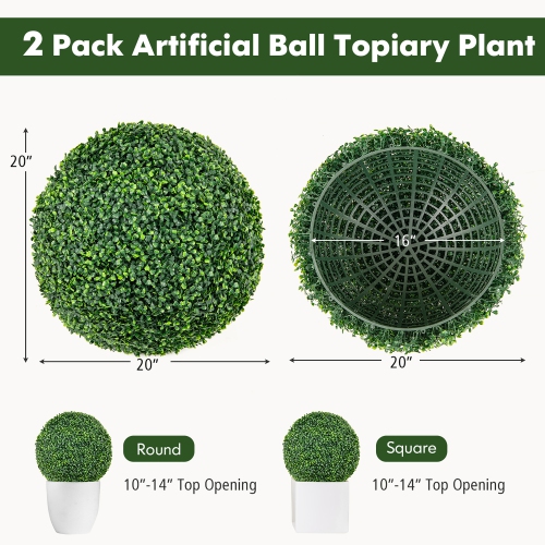 Gymax 2 PCS 20'' Artificial Boxwood Topiary Balls Sun-protective Round Greenery Bushes