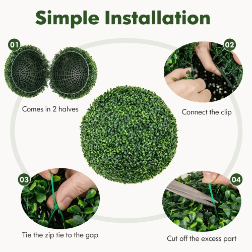 Gymax 2 PCS 20'' Artificial Boxwood Topiary Balls Sun-protective Round Greenery Bushes