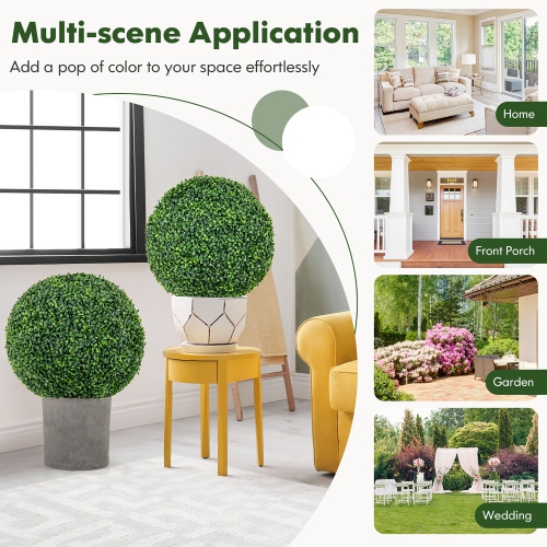 Gymax 2 PCS 20'' Artificial Boxwood Topiary Balls Sun-protective Round Greenery Bushes