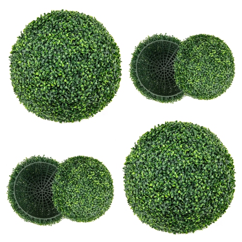 Gymax 2 PCS 20'' Artificial Boxwood Topiary Balls Sun-protective Round Greenery Bushes