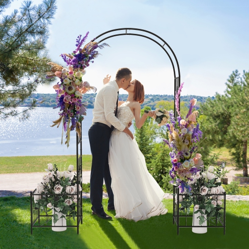 Gymax 86'' Arch Trellis for Climbing Plants w/ Planter Boxes Roses Vines for Wedding