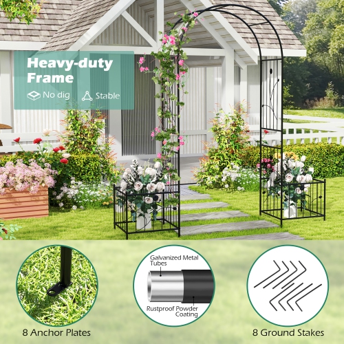 Gymax 86'' Arch Trellis for Climbing Plants w/ Planter Boxes Roses Vines for Wedding