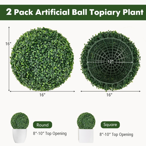 Gymax 2 PCS 16'' Artificial Boxwood Topiary Balls Sun-protective Round Greenery Bushes