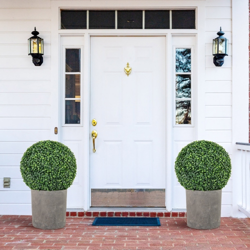 Gymax 2 PCS 16'' Artificial Boxwood Topiary Balls Sun-protective Round Greenery Bushes