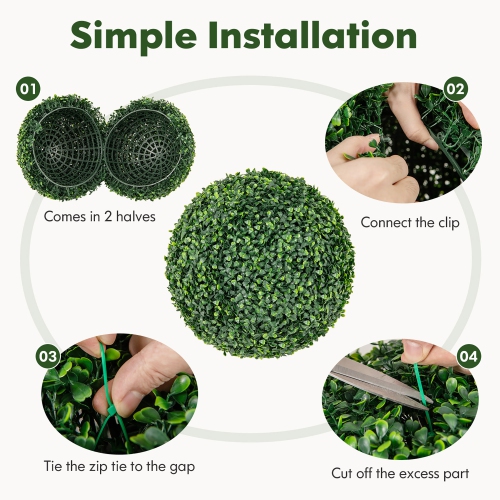 Gymax 2 PCS 16'' Artificial Boxwood Topiary Balls Sun-protective Round Greenery Bushes