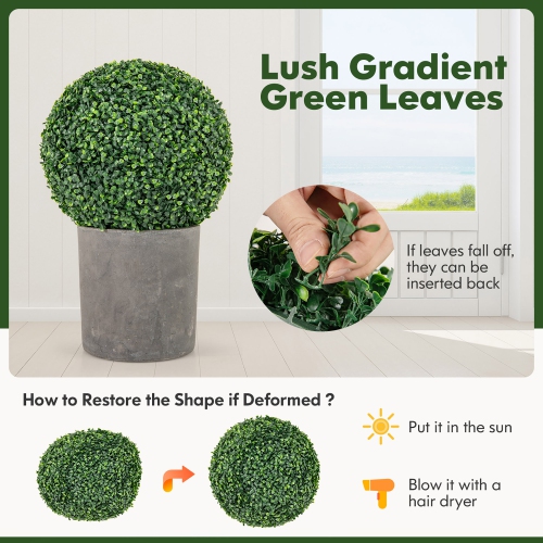 Gymax 2 PCS 16'' Artificial Boxwood Topiary Balls Sun-protective Round Greenery Bushes