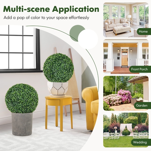 Gymax 2 PCS 16'' Artificial Boxwood Topiary Balls Sun-protective Round Greenery Bushes