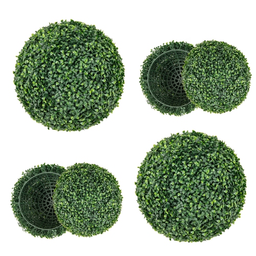 Gymax 2 PCS 16'' Artificial Boxwood Topiary Balls Sun-protective Round Greenery Bushes