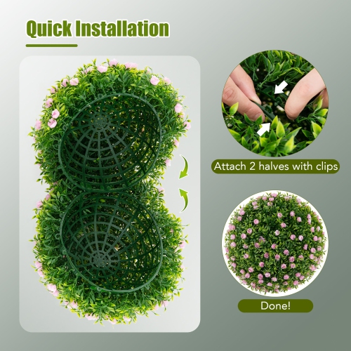 Gymax Inch Faux Decorative Balls Pack of 2 w/ Pink Rose Decoration Safe & PP Frame