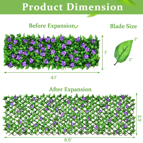 Gymax 4PCS Expandable Fence Privacy Screen Decorative Faux Ivy Panel w/ Purple Flowers