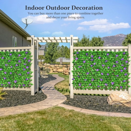 Gymax 4PCS Expandable Fence Privacy Screen Decorative Faux Ivy Panel w/ Purple Flowers