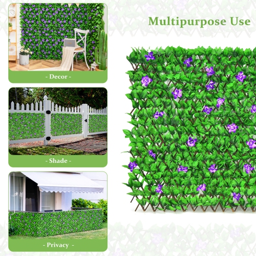Gymax 4PCS Expandable Fence Privacy Screen Decorative Faux Ivy Panel w/ Purple Flowers