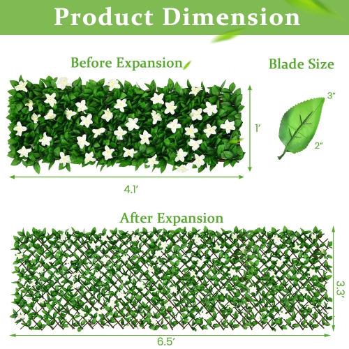 Gymax 4PCS Expandable Fence Privacy Screen Decorative Faux Ivy Panel w/ White Flowers