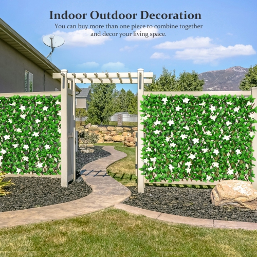 Gymax 4PCS Expandable Fence Privacy Screen Decorative Faux Ivy Panel w/ White Flowers