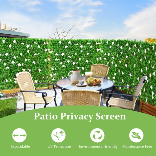 Gymax 4PCS Expandable Fence Privacy Screen Decorative Faux Ivy Panel w/ White Flowers