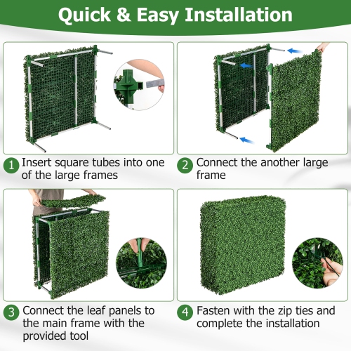 Gymax Artificial Plant Wall w/ Realistic PE Leaves Zip Ties Decoration 34'' x 14'' x 33''