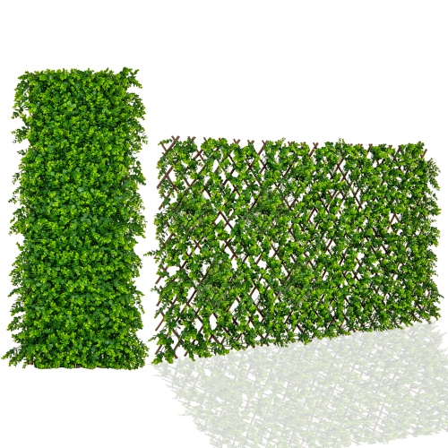 GYMAX  Expandable Fence Privacy Screen Decorative Faux Eucalyptus Fencing Panel