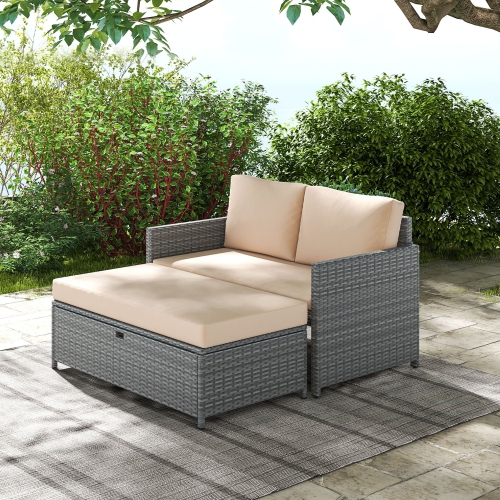 Gymax 2 PCS Patio Loveseat w/ 31 Gal Multifunctional Storage Ottoman & Soft Cushions