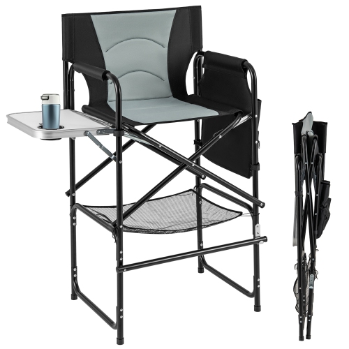 GYMAX  46" Tall Directors Chair W/ Foldable Side Table & Footrest Extra Cup Holder