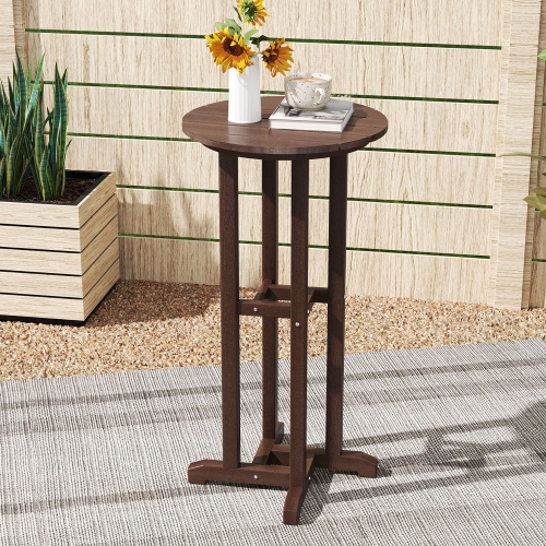 Gymax 21.5'' Round Bar Table Patio HDPE Bar Height Dining Table w/ Slatted Tabletop