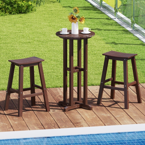 Gymax 21.5'' Round Bar Table Patio HDPE Bar Height Dining Table w/ Slatted Tabletop