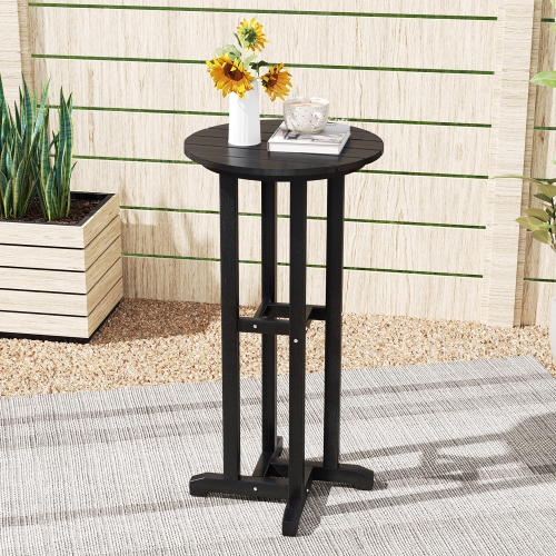 Gymax 21.5'' Round Bar Table Patio HDPE Bar Height Dining Table w/ Slatted Tabletop