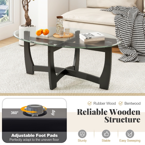 Gymax Coffee Table Modern Accent Tea Table w/ Rubber Wood Bentwood Structure