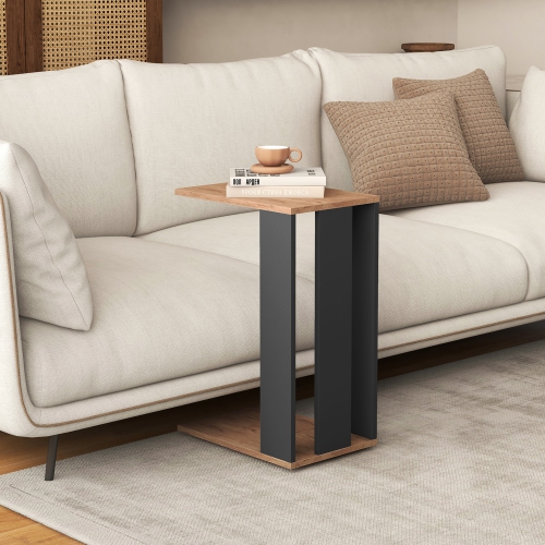 Gymax 2PCS 2-Tier C Shaped Side Table w/ Universal Wheels & Shelf for Small Space